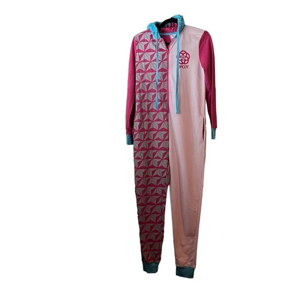 Disney Other - Disney Resort Epcot Adult Onesie Pajama Pink Blue XS Hooded Bodysuit